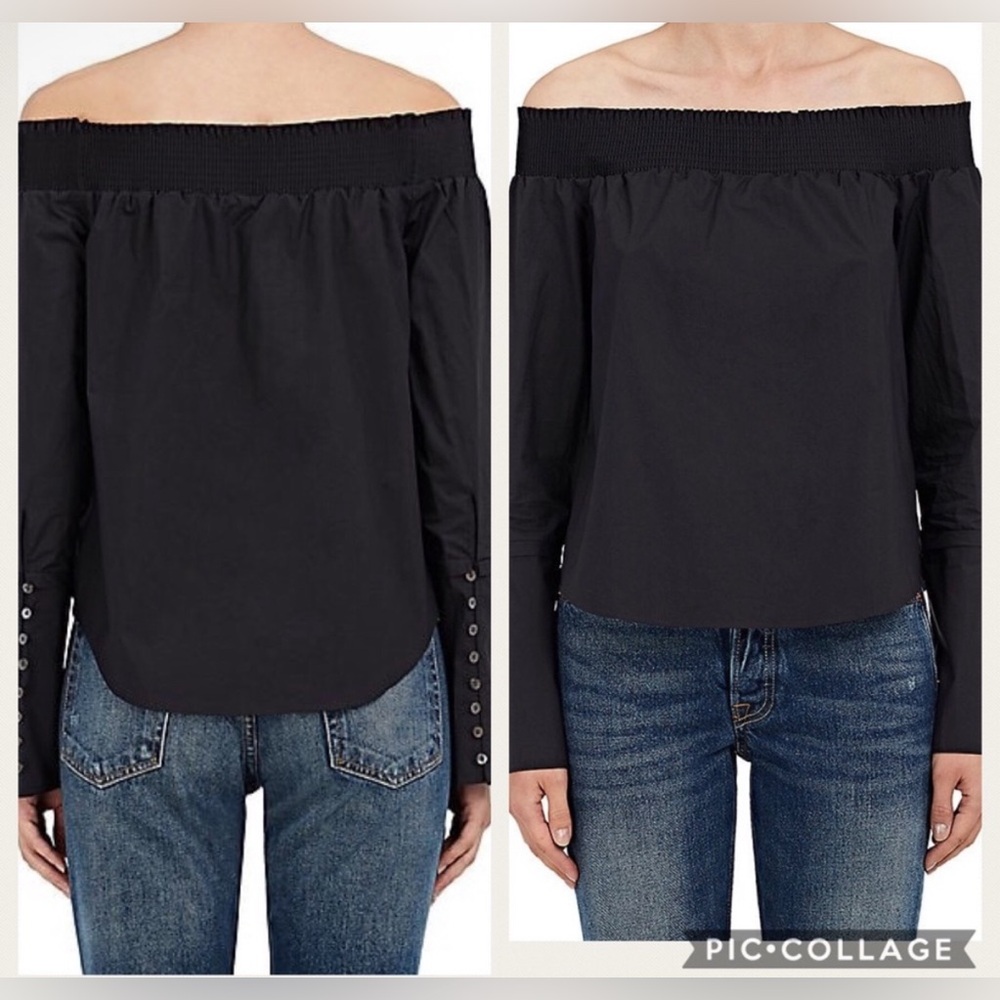 Derek Lam 10 Crosby Off-The-Shoulder Long Sleeve Blouse Black Size 8
